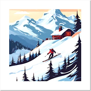 Vintage Ski Resort, Sports Skiing Graphic Design Posters and Art